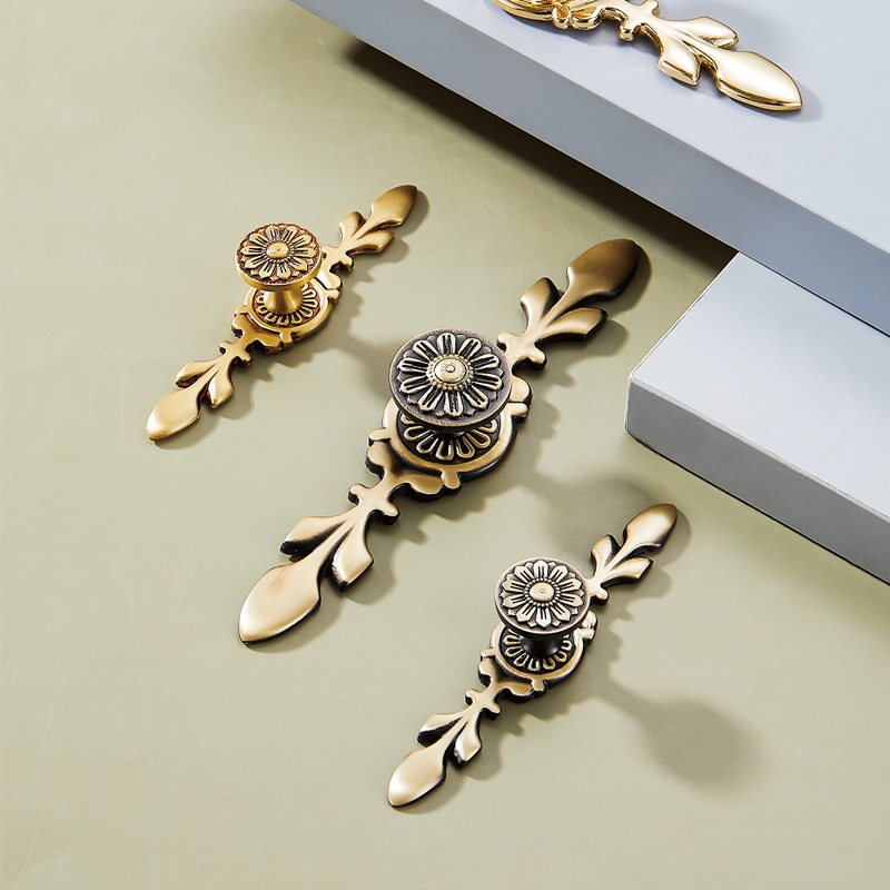 黄铜欧式复古咖啡古花朵拉手柜门橱柜衣柜拉手抽屉单孔小把手,基础建材,小拉手,淘宝优惠券,粉丝福利购,淘宝优惠卷