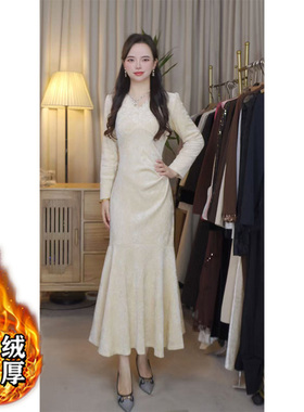 【加绒加厚】法式连衣裙女2025新款秋冬季小众显瘦长袖裙TX0218