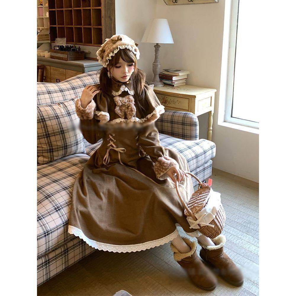 【森林小鹿】日系氛围感收腰中长裙显瘦拼接设计蝴蝶结连衣裙,女装/女士精品,连衣裙,淘宝优惠券,粉丝福利购,淘宝优惠卷