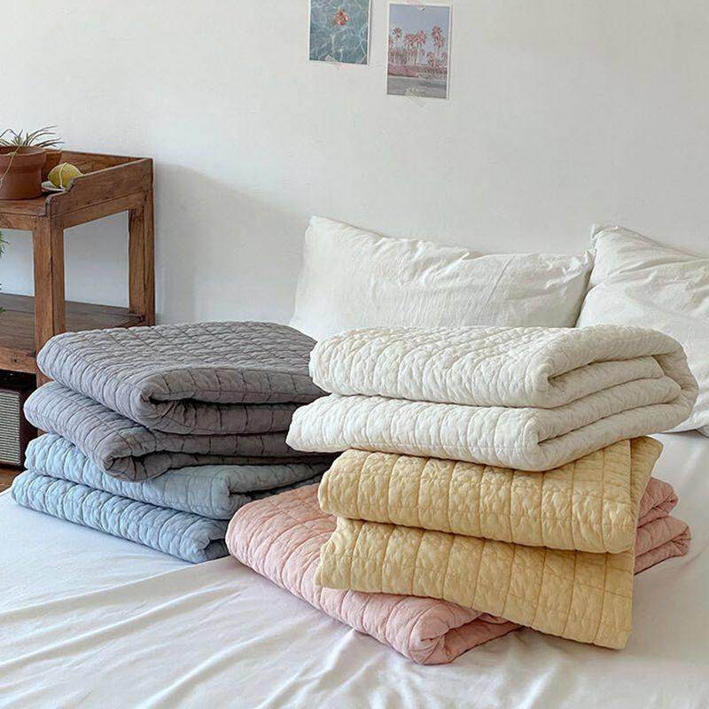 绝美~80支高密度纯棉格子绗缝床单韩国进口水洗棉床盖空调被母婴