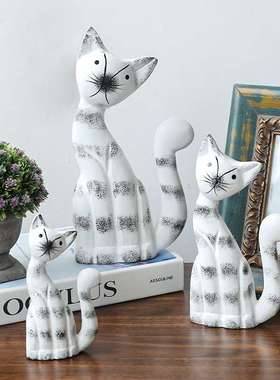 北欧风格木质套三猫咪动物摆件店铺装修家居装饰摆件新年生日礼品