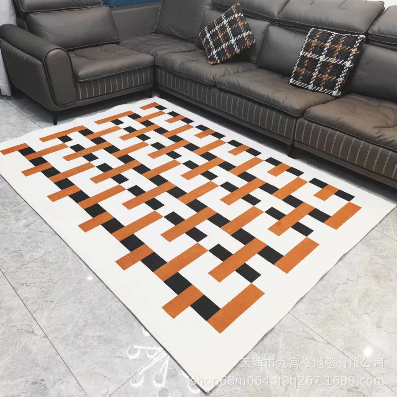 法式复古格子加厚仿羊绒客厅满铺地毯沙发茶几防滑地垫卧室床边毯