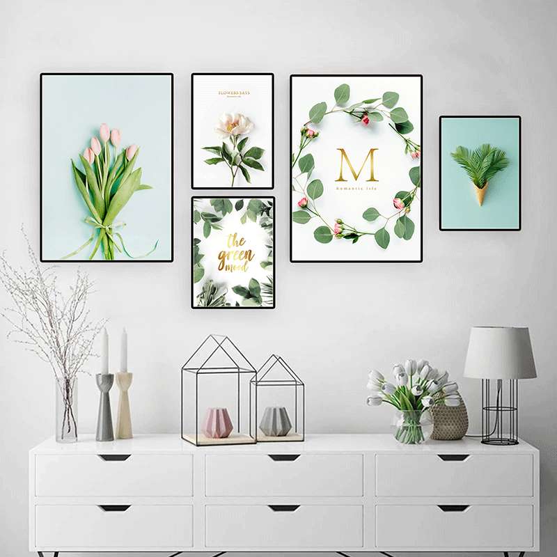 清新绿植树叶装饰画北欧ins风花卉客厅挂画餐厅壁画简约卧室墙画图片