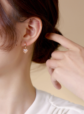 曲禾风玫瑰金爱心耳钉时尚耳环潮流气质高级耳饰大气圈圈环吊坠女
