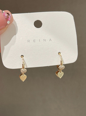 曲禾风爱心耳钉纯银999耳饰小巧精致气质耳环2025新款爆款高级感