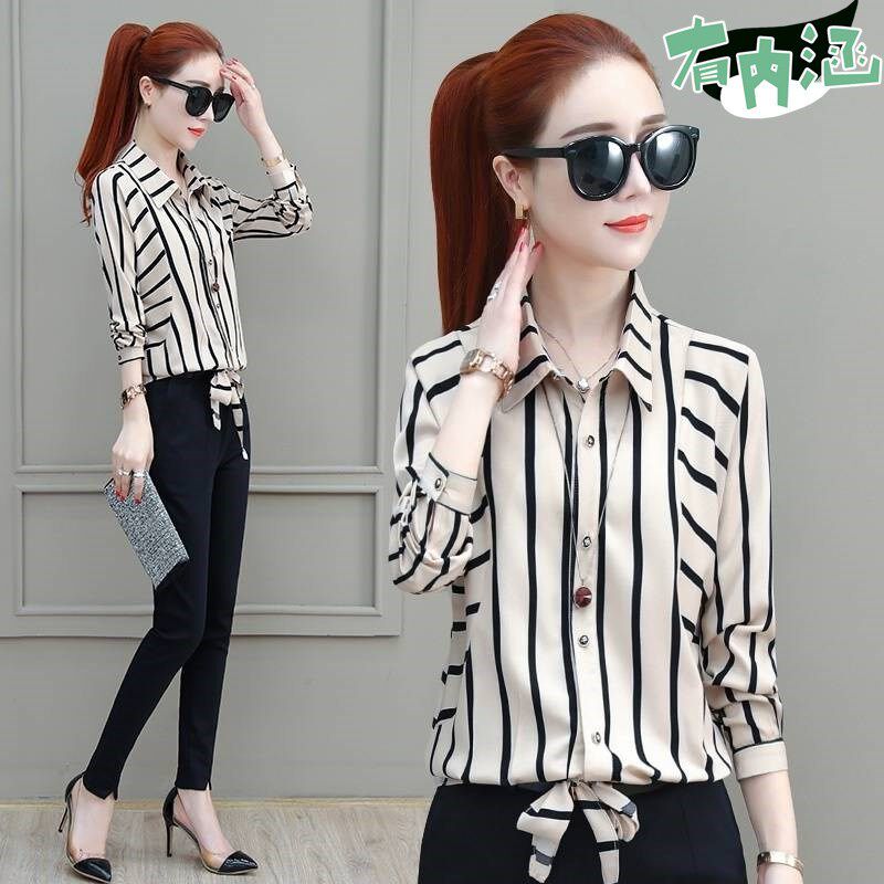 芳香碧新款长袖衬衫女条纹打底衫女学生韩版百搭复古港风宽松衬衣|ruв категории Женская одежда, рубашка - от Buy2taobao.com для оказания профессиональной услуги покупки агента Taobao