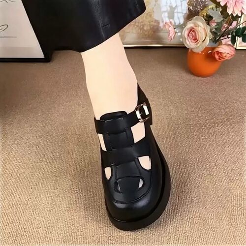 品牌撤柜粗跟包头凉鞋女2026夏季新款罗马鞋镂空透气中老年妈妈鞋
