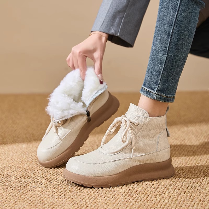 品牌撤柜女鞋厚底雪地靴女款皮毛一体妈妈棉鞋冬季加绒保暖棉靴子