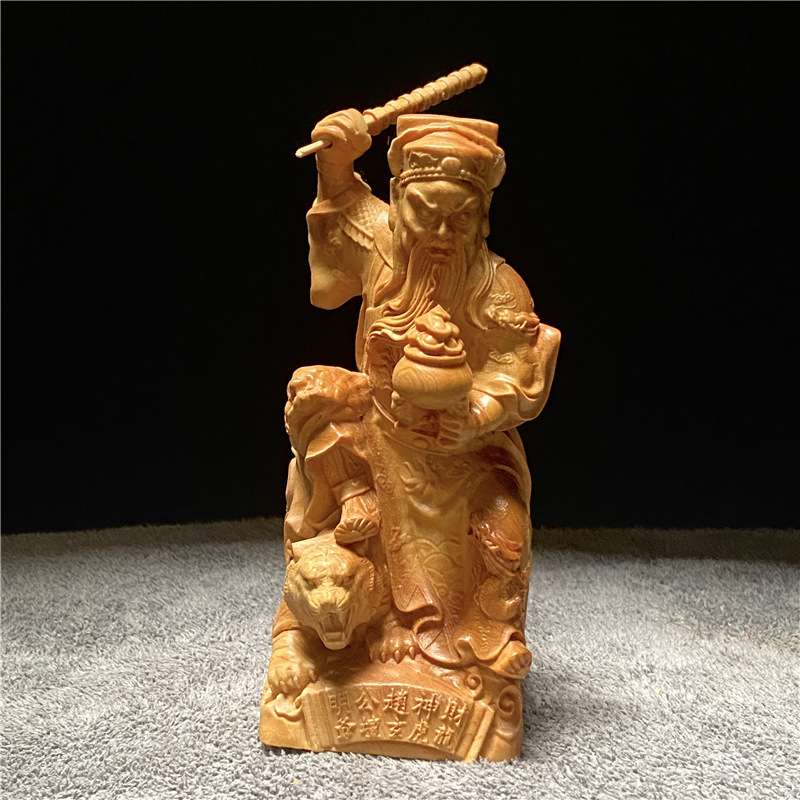 崖柏木雕刻寺庙赵公明人物赵元帅神像摆件武财神爷实木手工工艺品