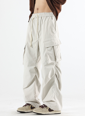 822ROAD 日系潮牌斜口袋立体裁剪多褶美式百搭宽松垂感直筒工装裤