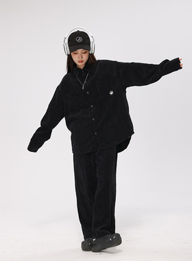 822ROAD 美式复古灯芯绒早秋穿搭套装2023新款高级感宽松衬衫长袖