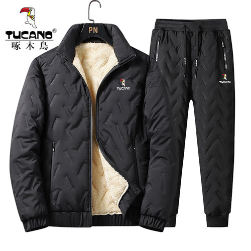 啄木鸟冬季羊羔绒棉服外套石墨烯保暖棉衣套装男士加绒棉裤棉袄