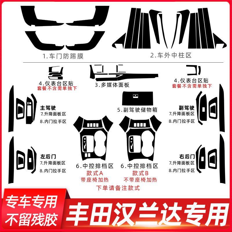 适用15-21年丰田汉兰达内饰贴纸碳纤维改装中控排挡档位装饰贴膜