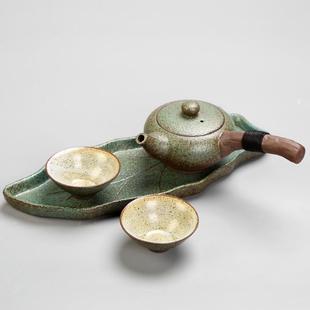 功夫茶具套装 日式 家用陶瓷快客茶杯茶壶粗陶简约一壶二杯四杯侧把