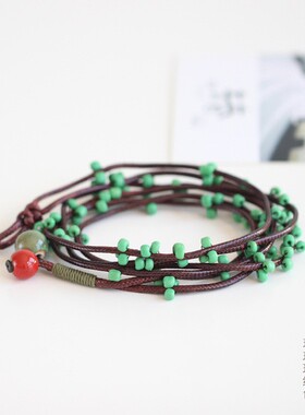 2026复古小清新波西米亚手链陶瓷彩珠女手串森林系繁花似锦腰链配