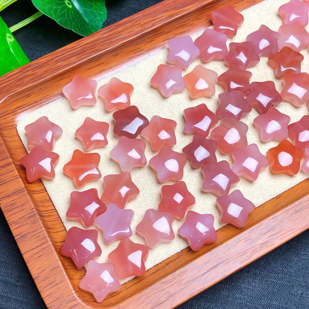 2026天然盐源玛瑙五角星配饰绯红星星雕刻件手工diy手链挂件饰品