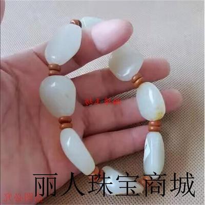 2025新疆和田玉羊脂白玉籽料原石手串女男款黄沁皮随形玉石手链手