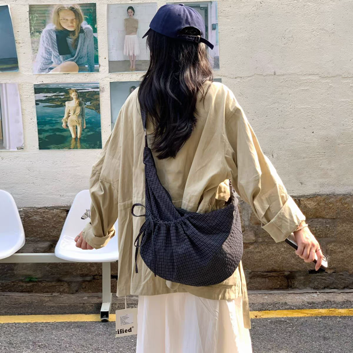 韩系ins慵懒风牛角包大容量帆布包女2025新款尼龙通勤单肩斜挎包