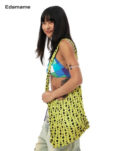 伸缩波点碎花帆布包腋下包斜挎包多用途海边帆布袋艺术生包包韩女