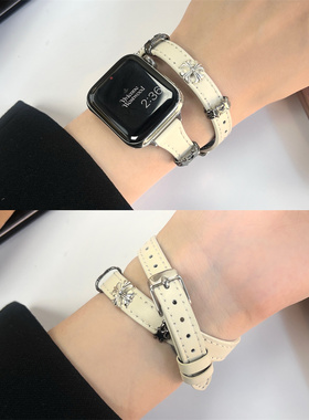 复古柳钉双圈表带适用于iwatch89代十字架双圈表带s567苹果手表女