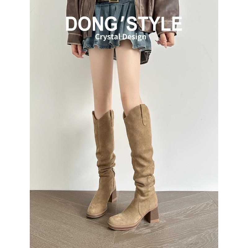 真皮~巨好看靴子女长筒靴高跟2025新款秋冬季粗跟长靴女款骑士靴