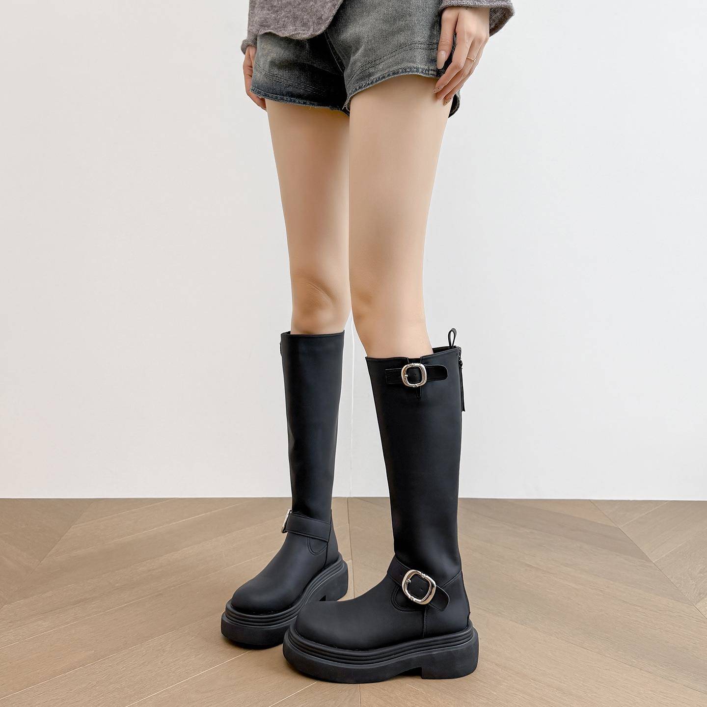 胖mm加宽大筒围高筒长靴女款2025新款秋冬季厚底骑士靴子色长筒靴