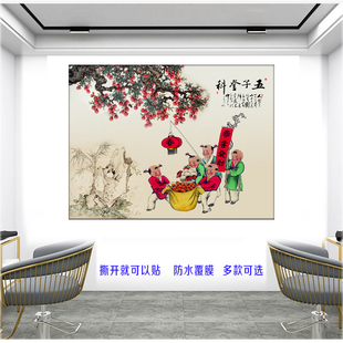 百子图五子登科挂画客厅入户玄关风水画安宅招财走廊过道尽头贴画