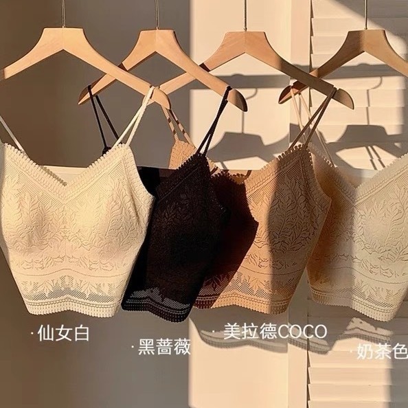 法式花边美背心无缝内搭蕾丝小吊带裹胸无痕内衣固定杯防走光文胸