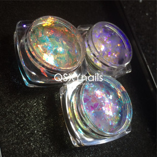 高级质感特彩高炫款 云锦片变色龙冰透橘紫绿偏光透色梦幻闪粉片