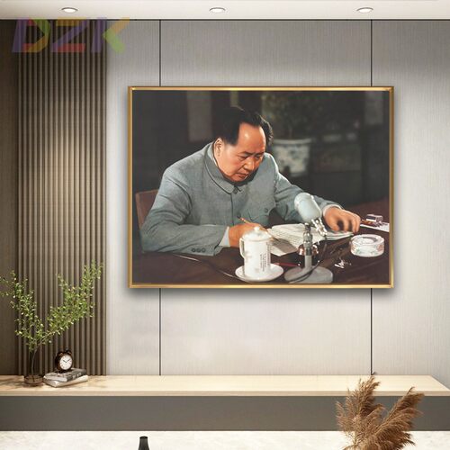 毛主席像墙画毛爷爷伏案书写画像伟人客厅玄关壁挂画铝合金装饰t3