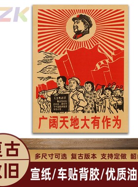 毛主席像墙画广阔天地大有作为复古宣传海报画客厅中堂装饰壁画t4