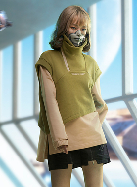 不作恶「生态领卫衣」赛博朋克假两件加绒加厚高领重磅保暖秋冬