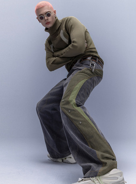 XIPHEVIL「银岚流光牛仔裤」植绒重工水洗街头阔腿裤秋冬赛博朋克