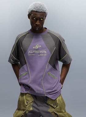 XIPHEVIL「矩网织梦生态服」速干凉感抗菌网眼落肩宽松拼接口袋恤