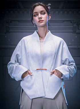 XIPHEVIL「无形唐装」中国风高街麂皮绒赛博新中式极简唐装外套