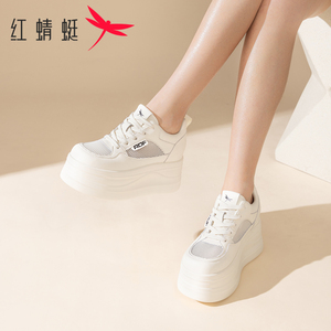红蜻蜓女鞋夏季新款小白鞋薄款透气网面百搭休闲鞋增高运动板鞋