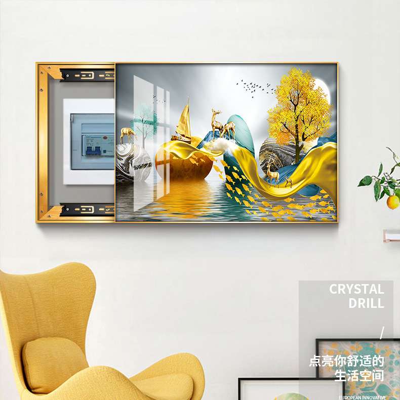北欧电表箱装饰画可推拉简约现代配电箱电闸盒遮挡画液压翻盖晶瓷图片