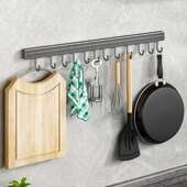 厨房挂钩架免打孔枪灰太空铝墙上锅铲勺子收纳挂件壁挂式 活动排钩