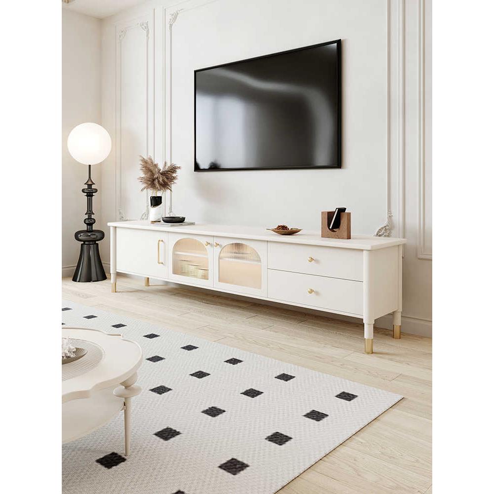 奈北 法式电视柜茶几组合奶油风小户型客厅简约现代实木电视机柜