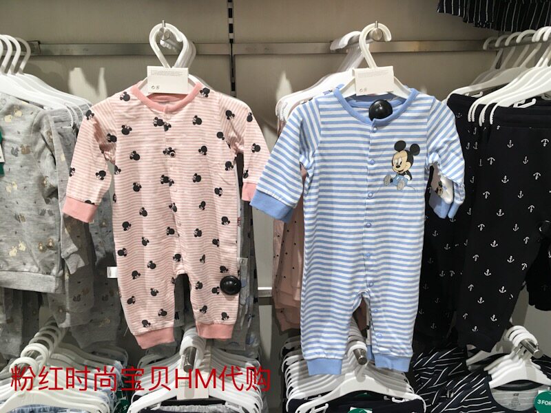 H&M HM南京正品 童装男女宝宝新生儿米奇米妮 长袖长裤连哈衣