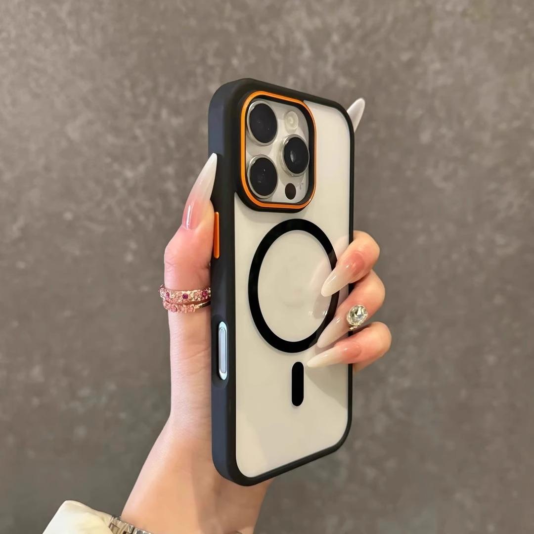 撞色镜头16promax手机壳Magsafe磁吸充电iPhone15Pro防摔14plus透明ip13保护套12pm男女简约全包11