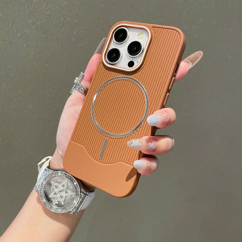 瓦楞大孔条纹高级感适用苹果17Air手机壳防摔iPhone16promax简约磁吸无线充电15plus奢华情侣小众14艺术时尚