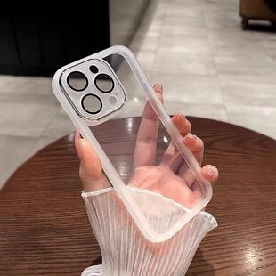 适用苹果15pro手机壳新款自带镜头膜iphone14promax简约透明13全包防摔xsmax男女高级感8plus软壳保护套16pro