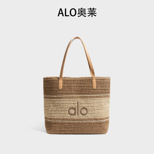 ALO复古小清新撞色拉菲草编织包