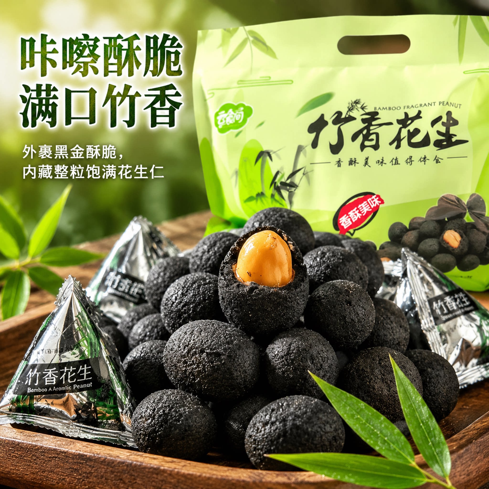 云食间竹炭花生酥脆满口竹香