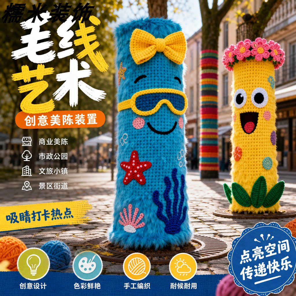 大树穿衣毛衣成品圣诞节街道市政公园景区网红装饰毛线抱抱树木