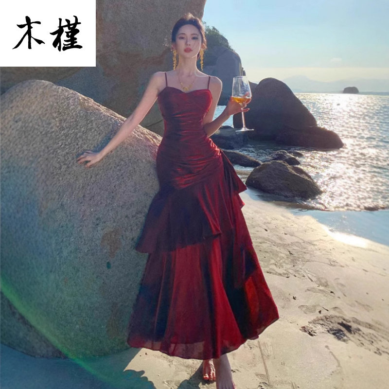 海边复古人鱼姬红裙56