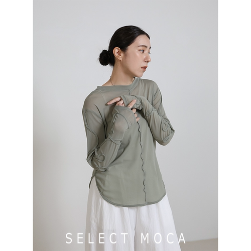 selectMOCA立体刺绣透感长袖T恤