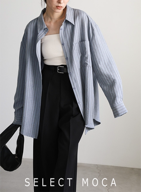 selectMOCA日系桃皮绒微磨毛细腻条纹宽松衬衫女
