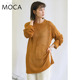 selectMOCA日系慵懒春款 宽松网眼镂空圆领长袖 针织开叉T恤上衣女
